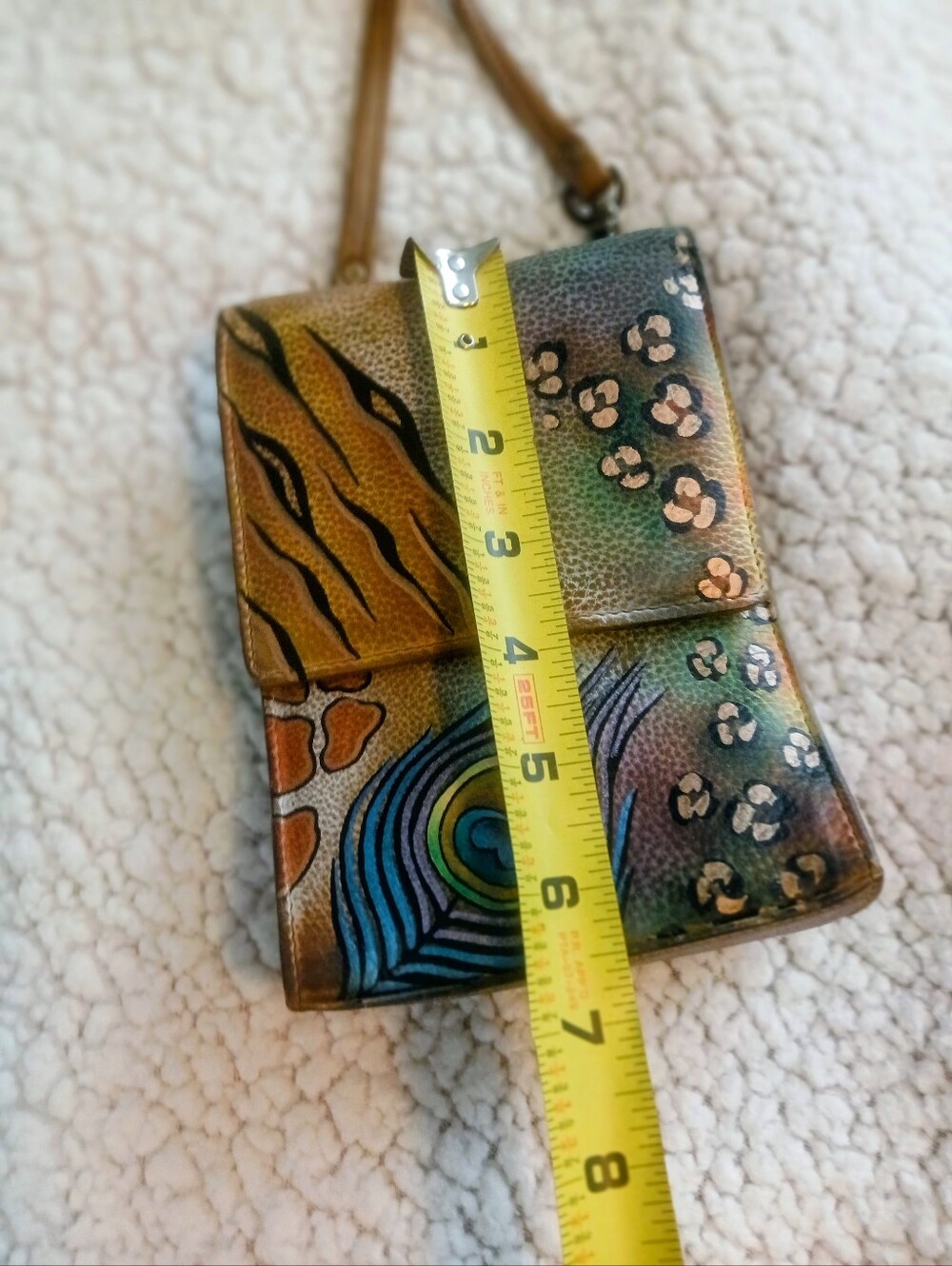 Anuschka Multicolor Peacock Feather & Floral Leather Crossbody Purse Very Good - Picture 13 of 15